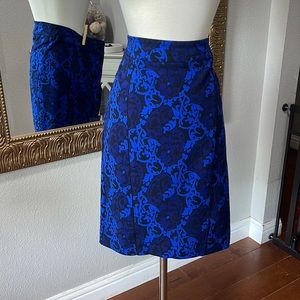 Ann Taylor Royal Blue and Black Jacquard Midi Skirt